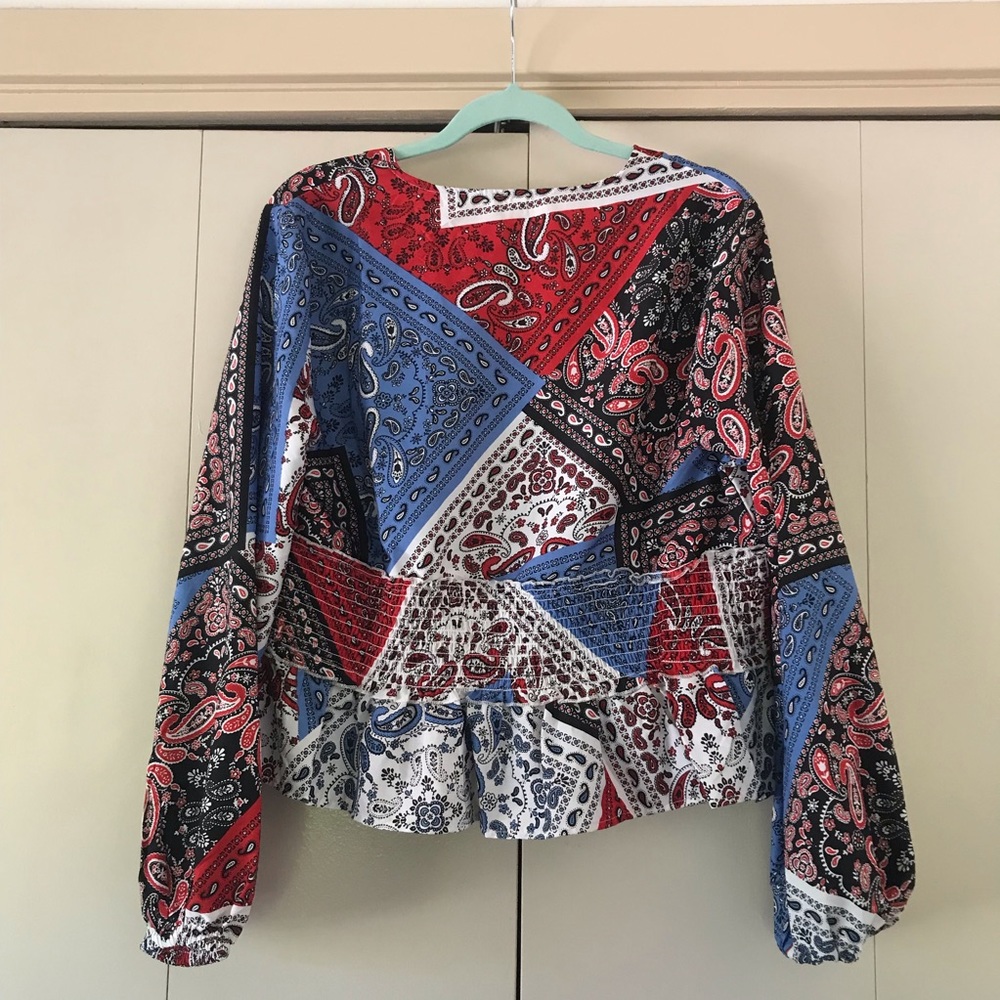 Paisley Patchwork Boho Peasant Cropped Blouse Plu… - image 7